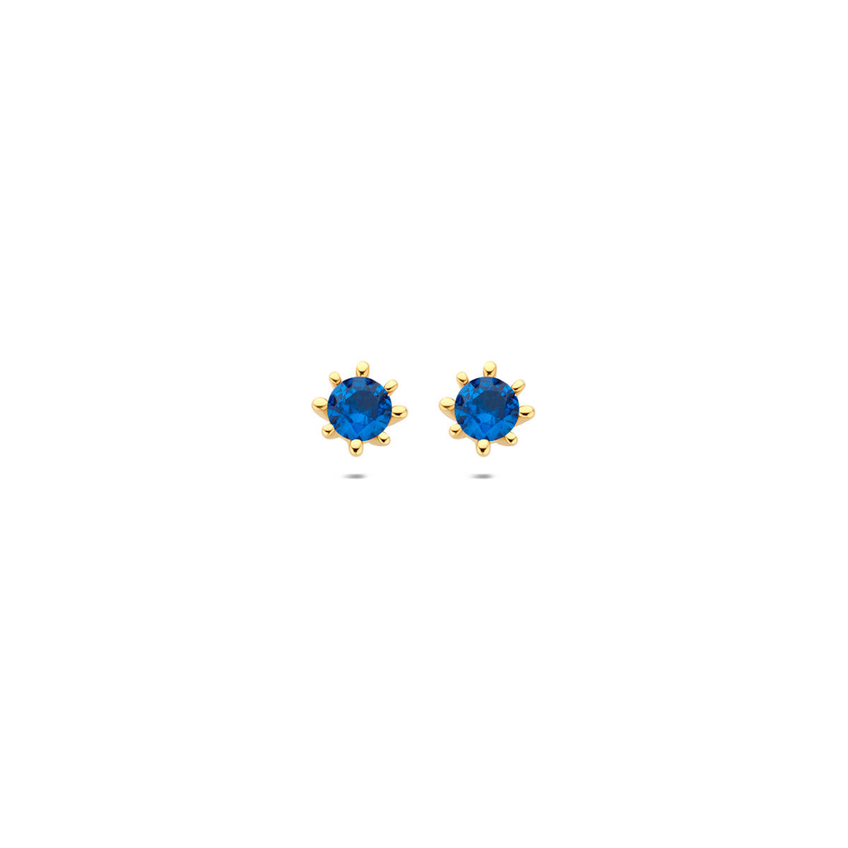 9k oorknoppen blauw zirkonia 4,5 mm 9K geel