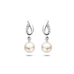 Ohrhänger Perle und Zirkonia 21 mm Silber rhodiniert
