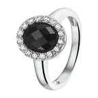 Ring Onyx und Zirkonia rhodiniert Silber