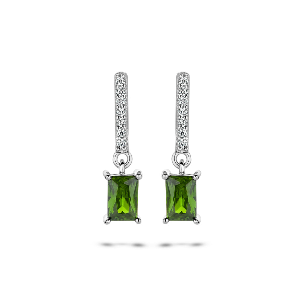 oorhangers groen en wit zirkonia zilver gerhodineerd