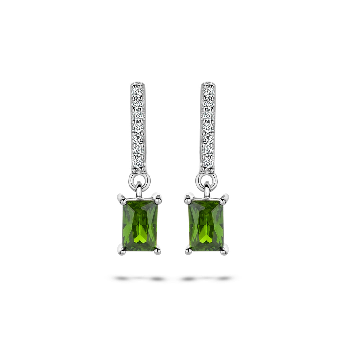 oorhangers groen en wit zirkonia zilver gerhodineerd