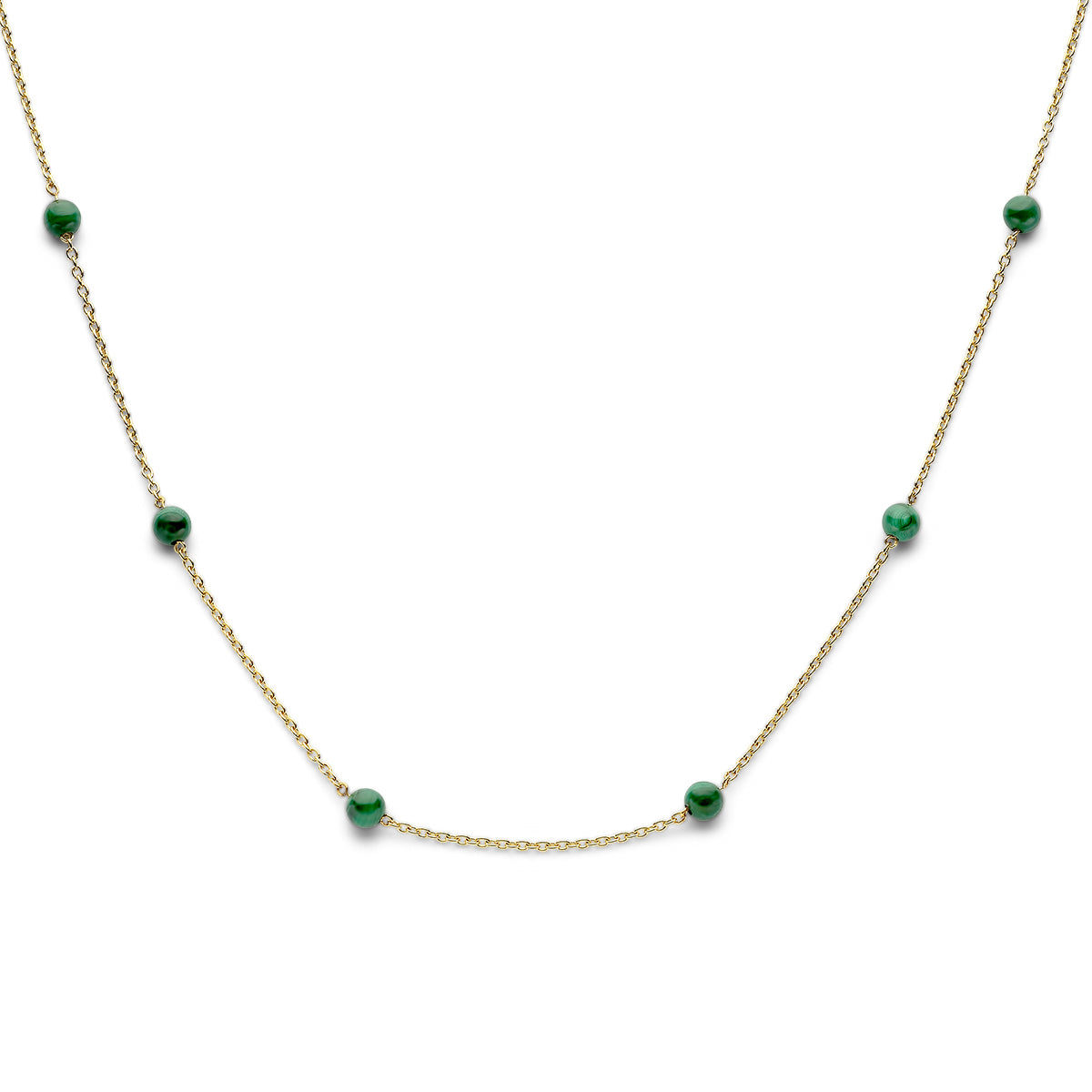 Halskette Malachit 42 + 3 cm 3 Mikron vergoldetes Silber (gelb)