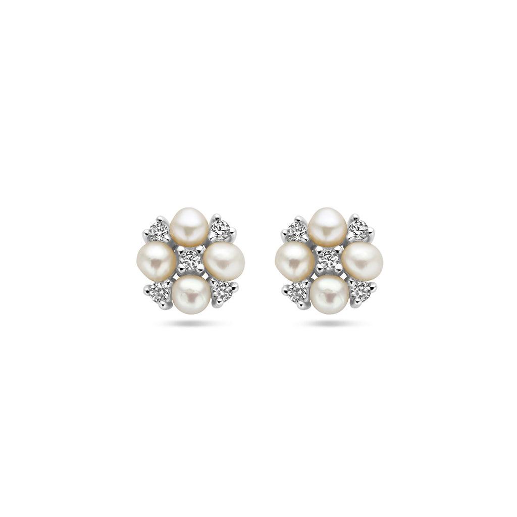 oorknoppen parel en zirkonia zilver gerhodineerd