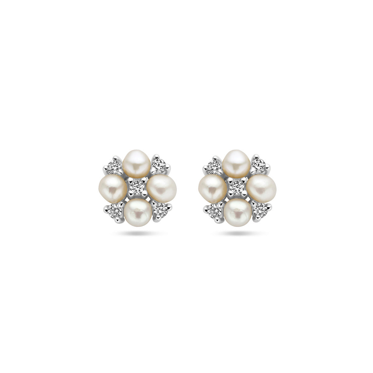 oorknoppen parel en zirkonia zilver gerhodineerd