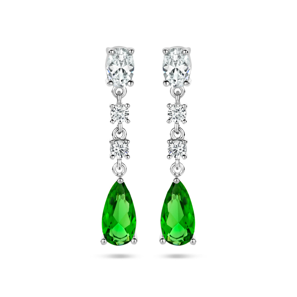oorhangers wit en groen zirkonia zilver gerhodineerd