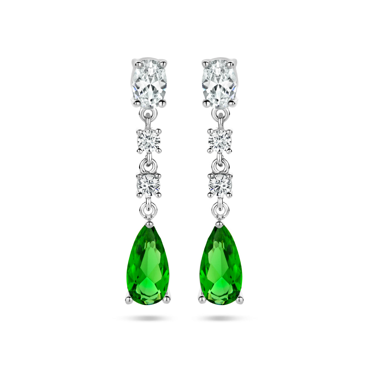 oorhangers wit en groen zirkonia zilver gerhodineerd