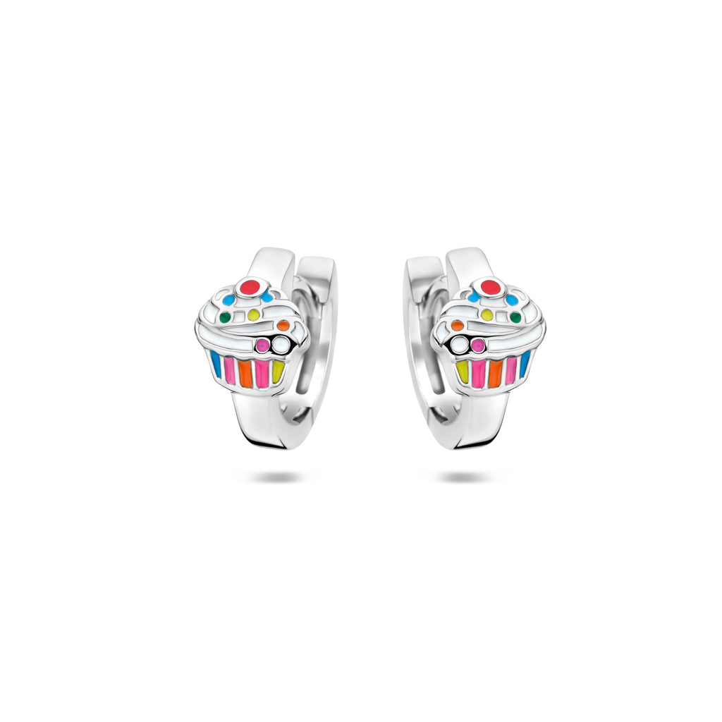 Klappcreolen Cupcake Emaille rhodiniertes Silber