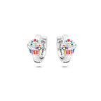 Klappcreolen Cupcake Emaille rhodiniertes Silber