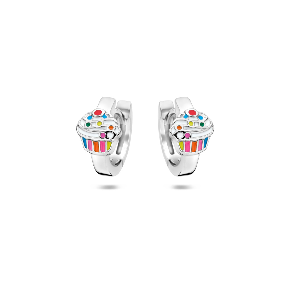 Klappcreolen Cupcake Emaille rhodiniertes Silber
