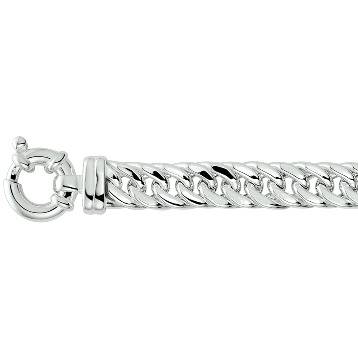 Armband Panzerkette flach 10 mm mit großem Federringverschluss Silber weiß