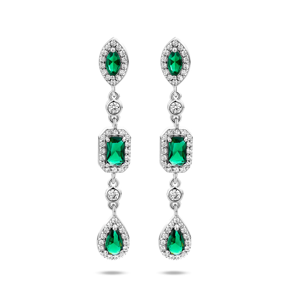 oorhangers wit en groen zirkonia zilver gerhodineerd