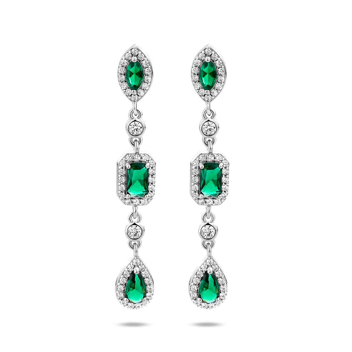 oorhangers wit en groen zirkonia zilver gerhodineerd