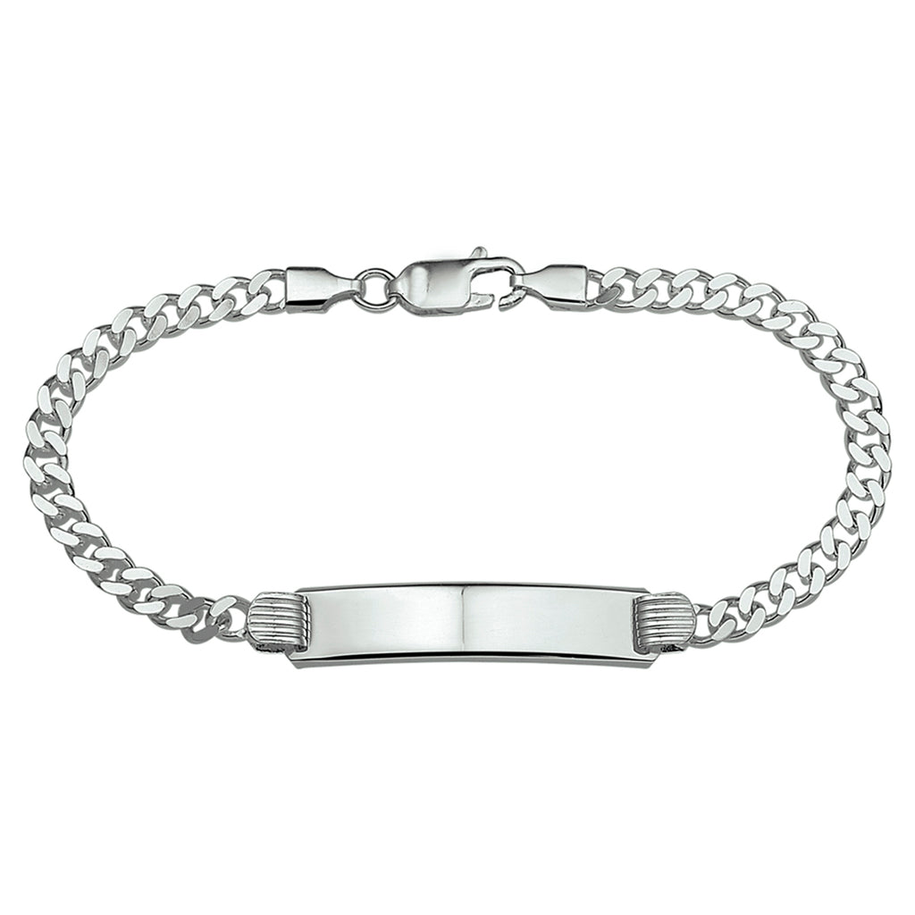 Gravurarmband Gourmette 4-seitig geschliffene Platte 8 mm 20 cm Silber Weiß