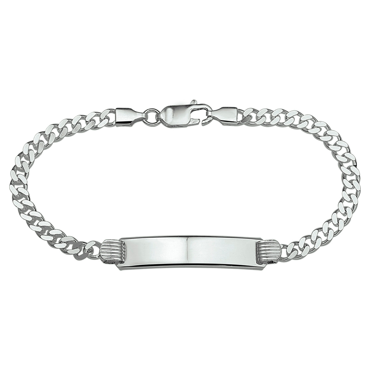 Gravurarmband Gourmette 4-seitig geschliffene Platte 8 mm 20 cm Silber Weiß