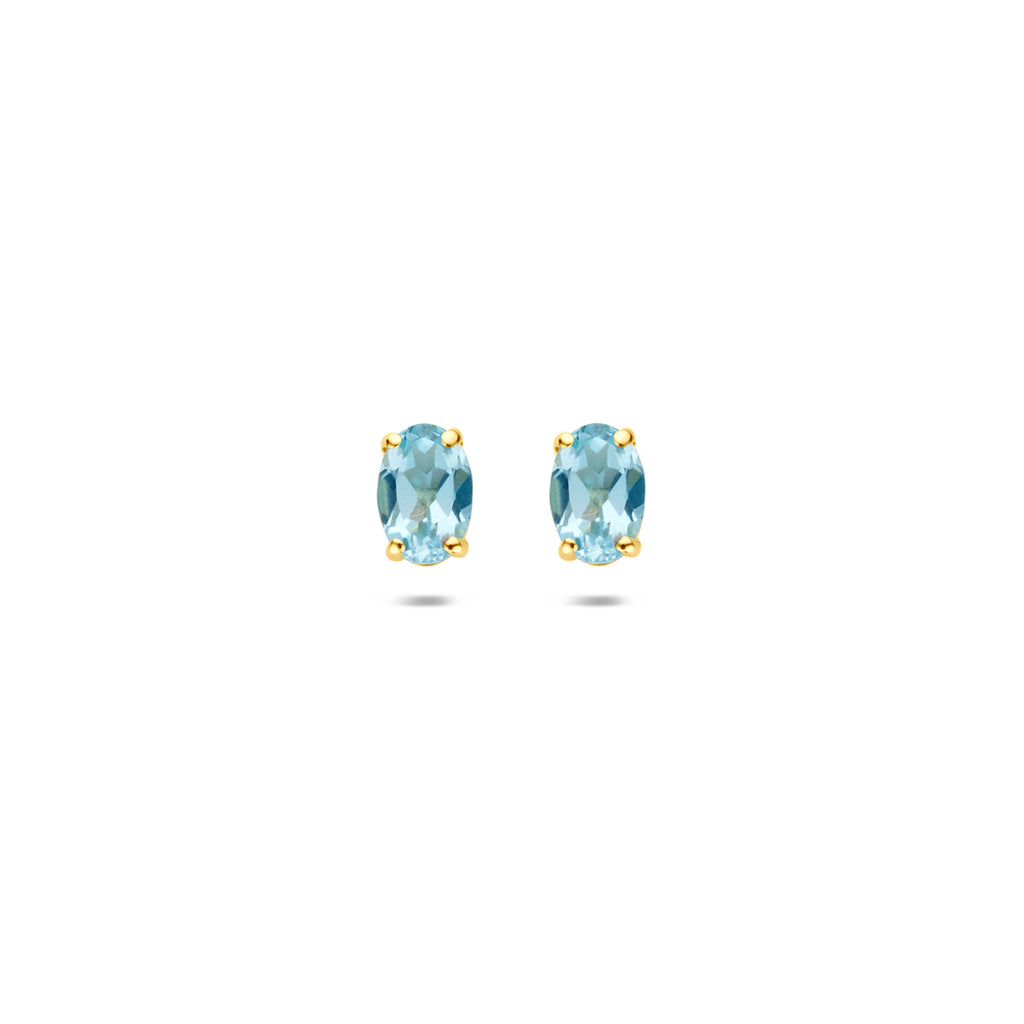 9k oorknoppen blauw topaas 6 mm 9K geel