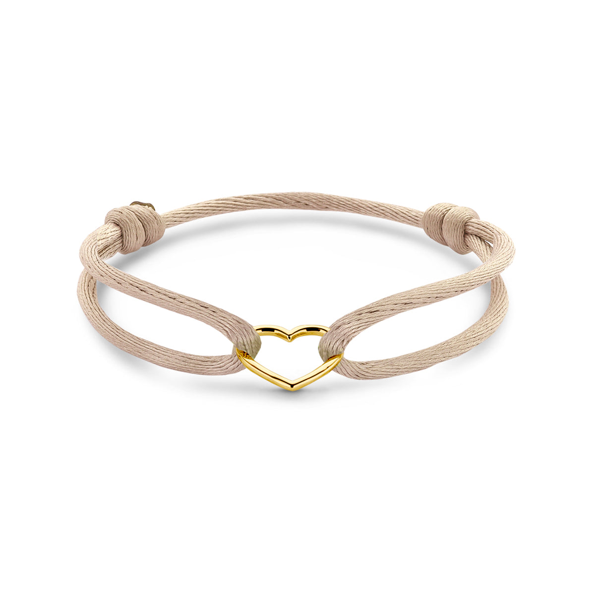 armband satijn beige hart 13 - 26 cm 14K goud met rubber/nylon/leer