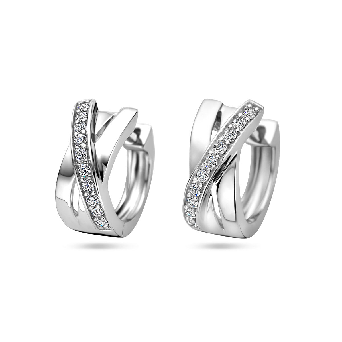 klapoorringen zirkonia 14 mm zilver gerhodineerd