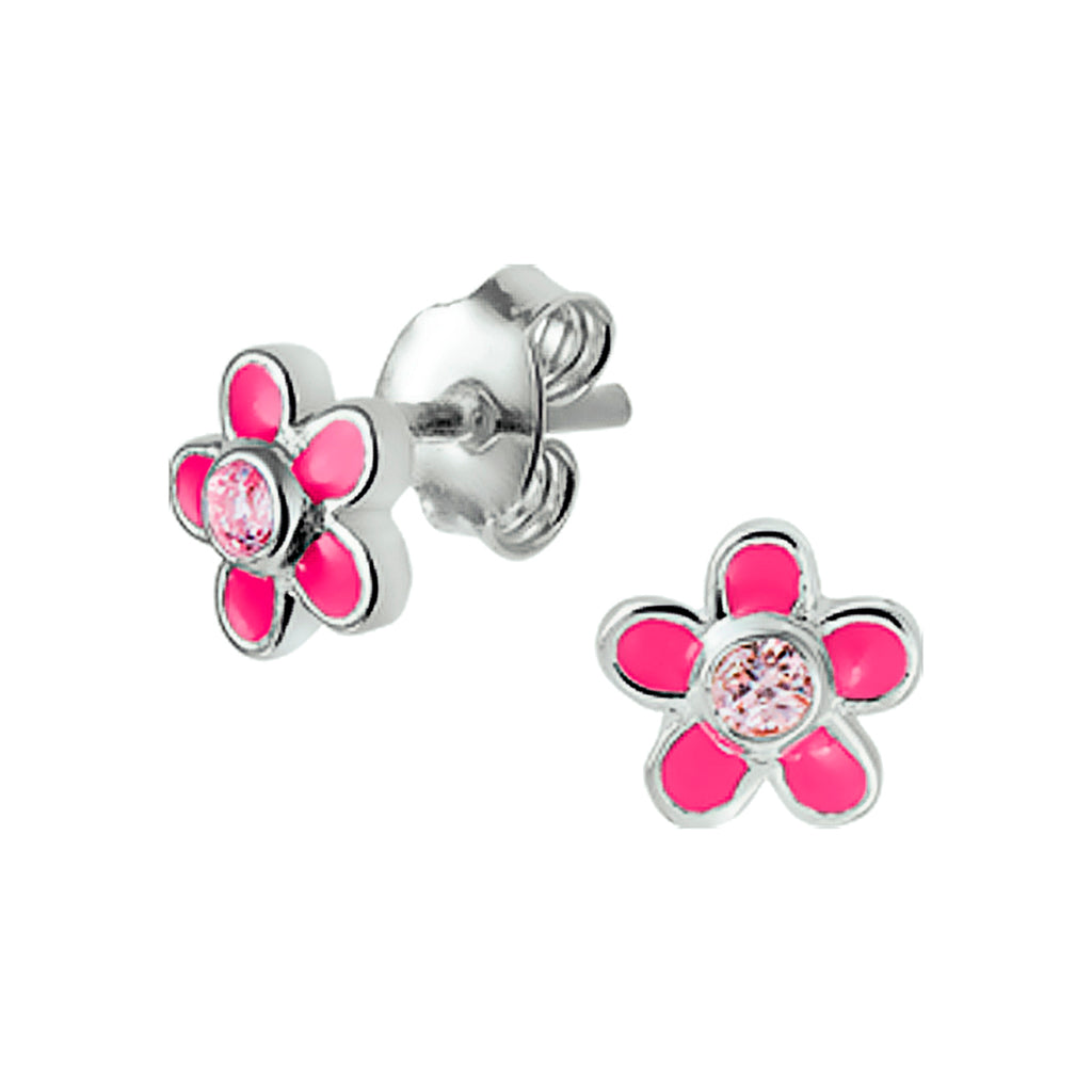 oorknoppen bloem en roze zirkonia zilver wit