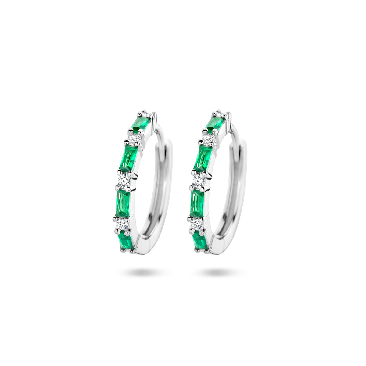 klapoorringen groen en wit zirkonia zilver gerhodineerd