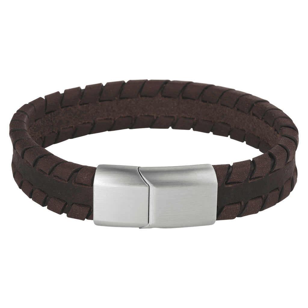 Armband Leder dunkelbraun 12 mm Edelstahl