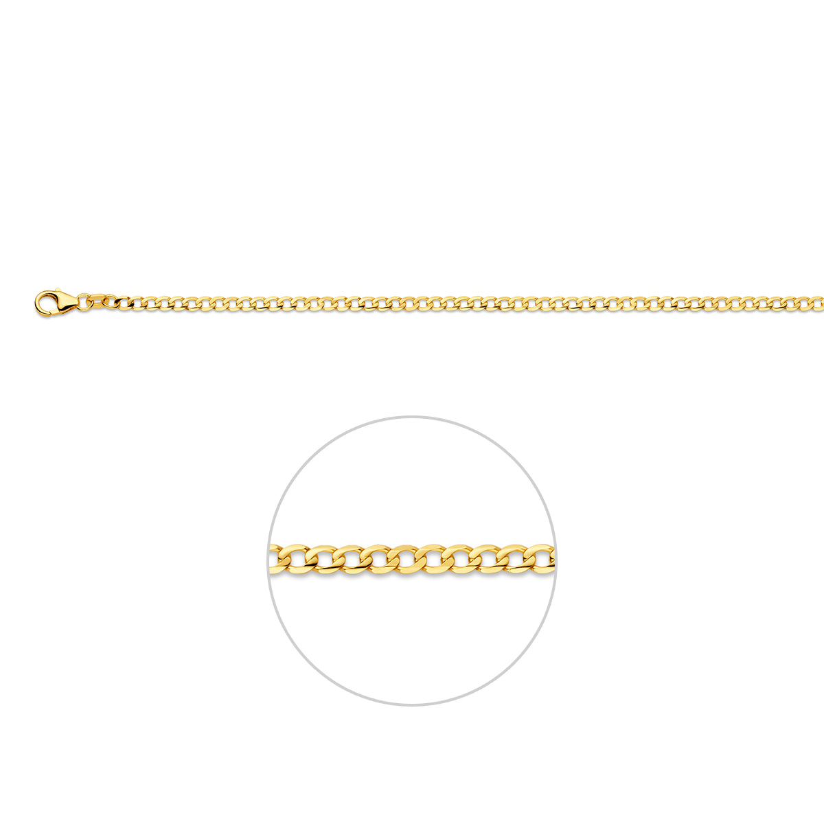 Gourmetkette breit 6-seitig geschliffen 2,6 mm massiv 14K Gelbgold