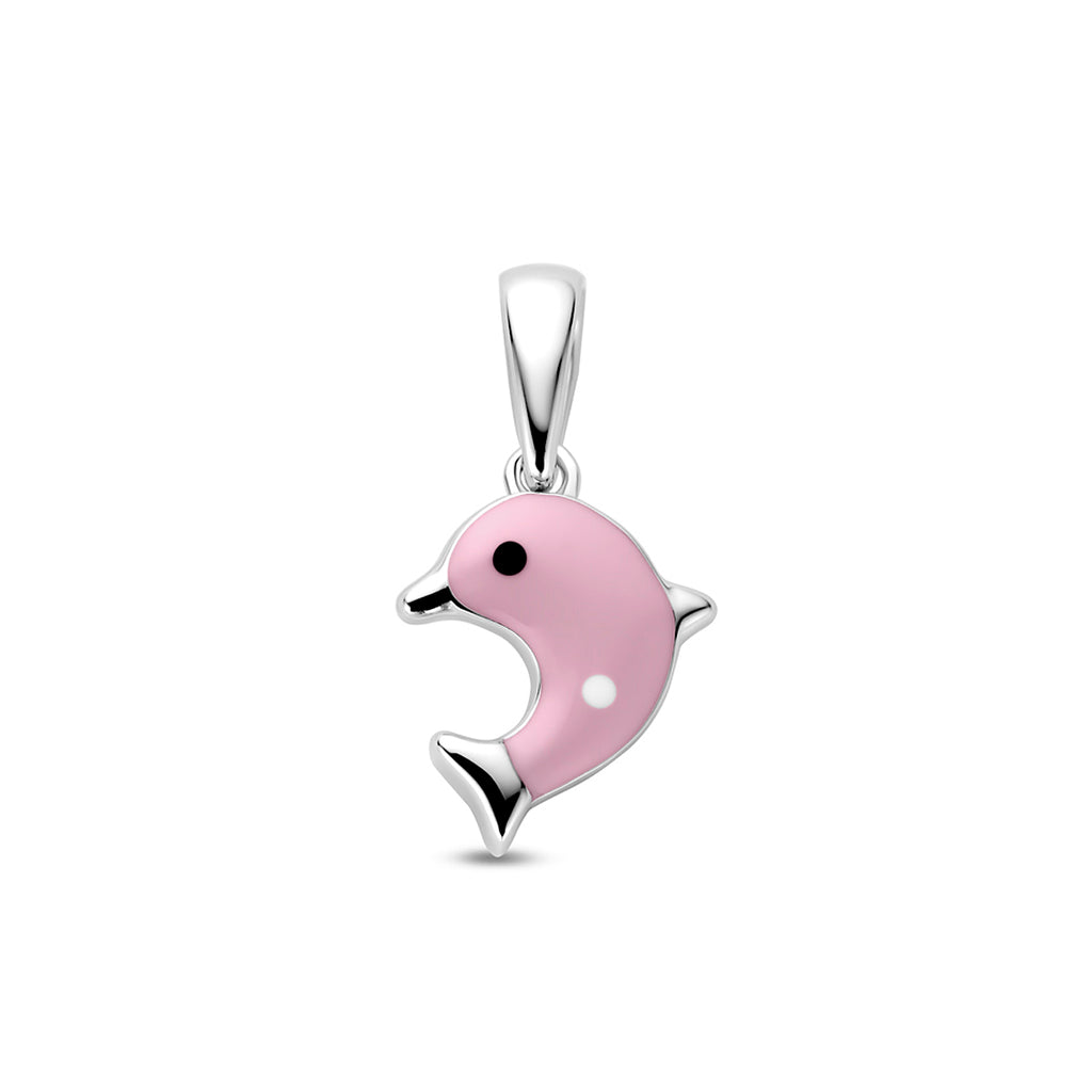 hanger emaille dolfijn roze 17 mm zilver gerhodineerd
