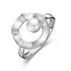 ring rondje parel gescratcht zilver gerhodineerd