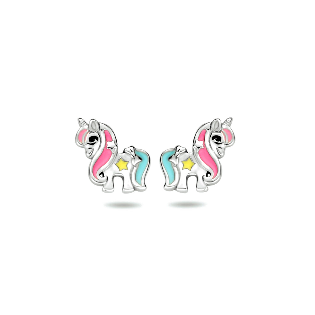Ohrstecker Emaille Einhorn rhodiniert