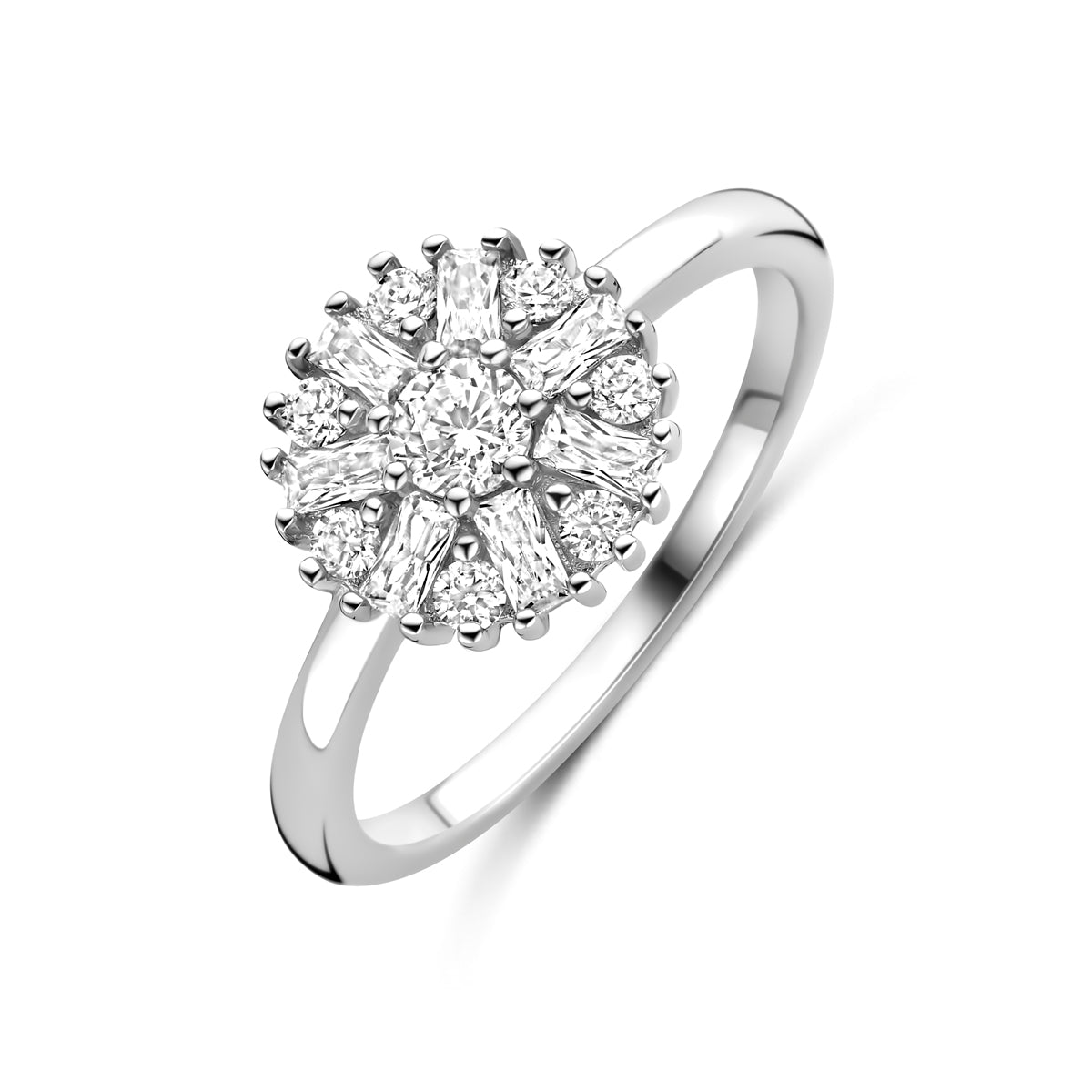 Ring Zirkonia Rosette Silber rhodiniert