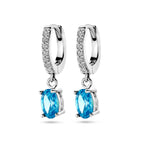Ohrhänger mit blauem und weißem Zirkonia, Silber rhodiniert