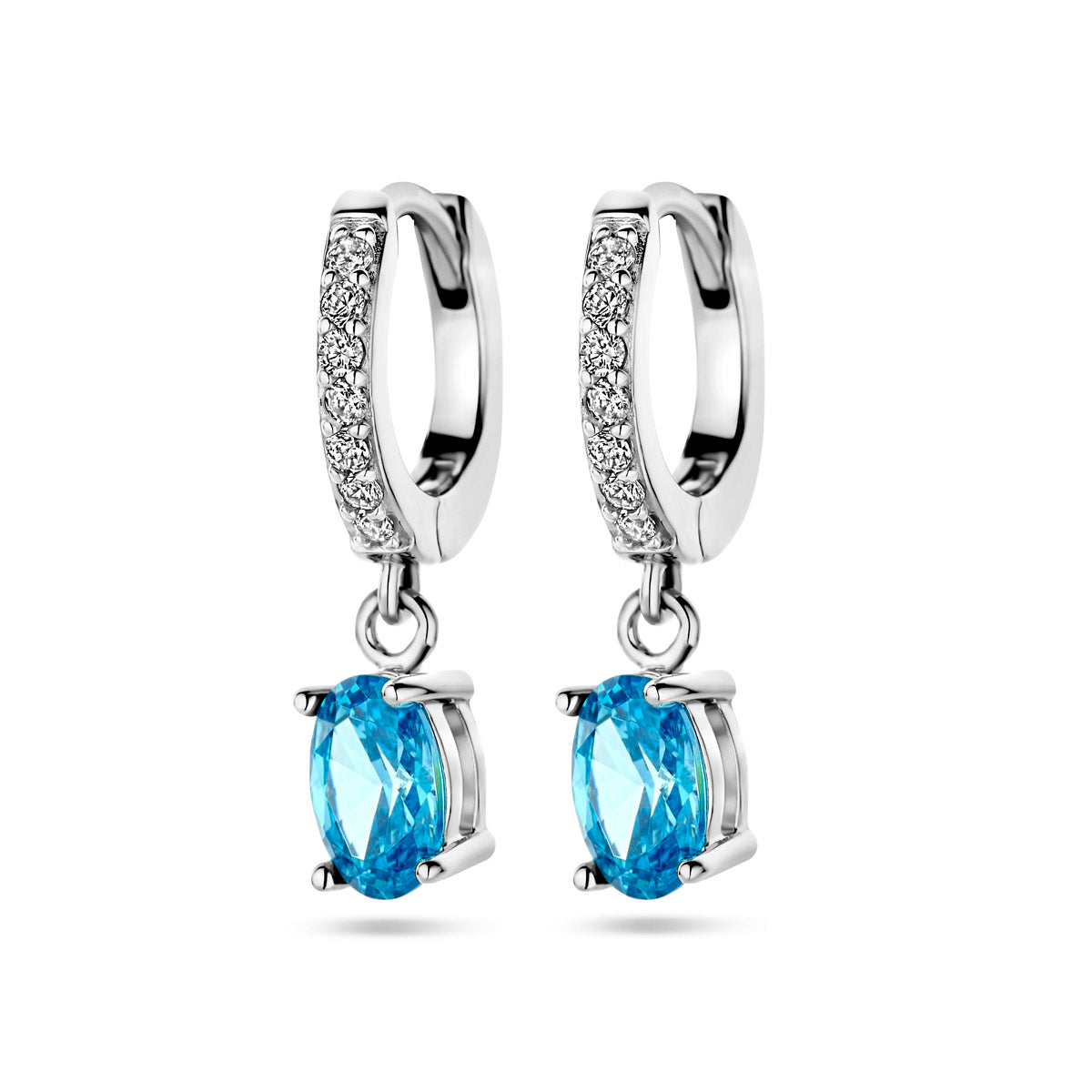 Ohrhänger mit blauem und weißem Zirkonia, Silber rhodiniert