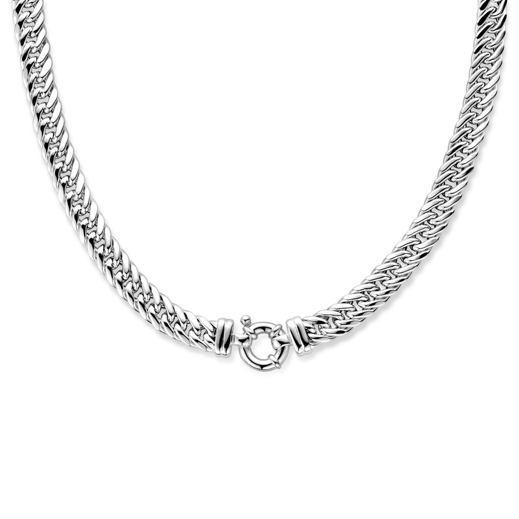 collier dubbel gourmette plat 10 mm 45 cm met groot veerslot zilver wit