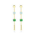 oorhangers blauw en groen kwartsiet 46 mm 14K geelgoud