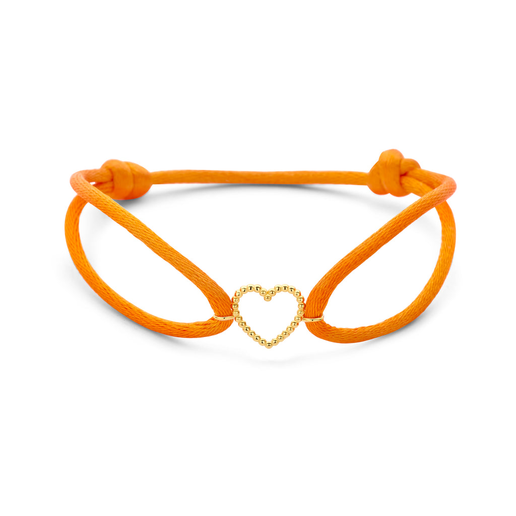 Armband orange Satin Herz 13 - 26 cm 14K Gold mit Gummi/Nylon/Leder