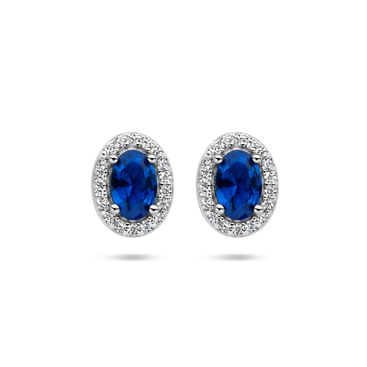 Ohrstecker blau und weiß Zirkonia Halo Silber rhodiniert