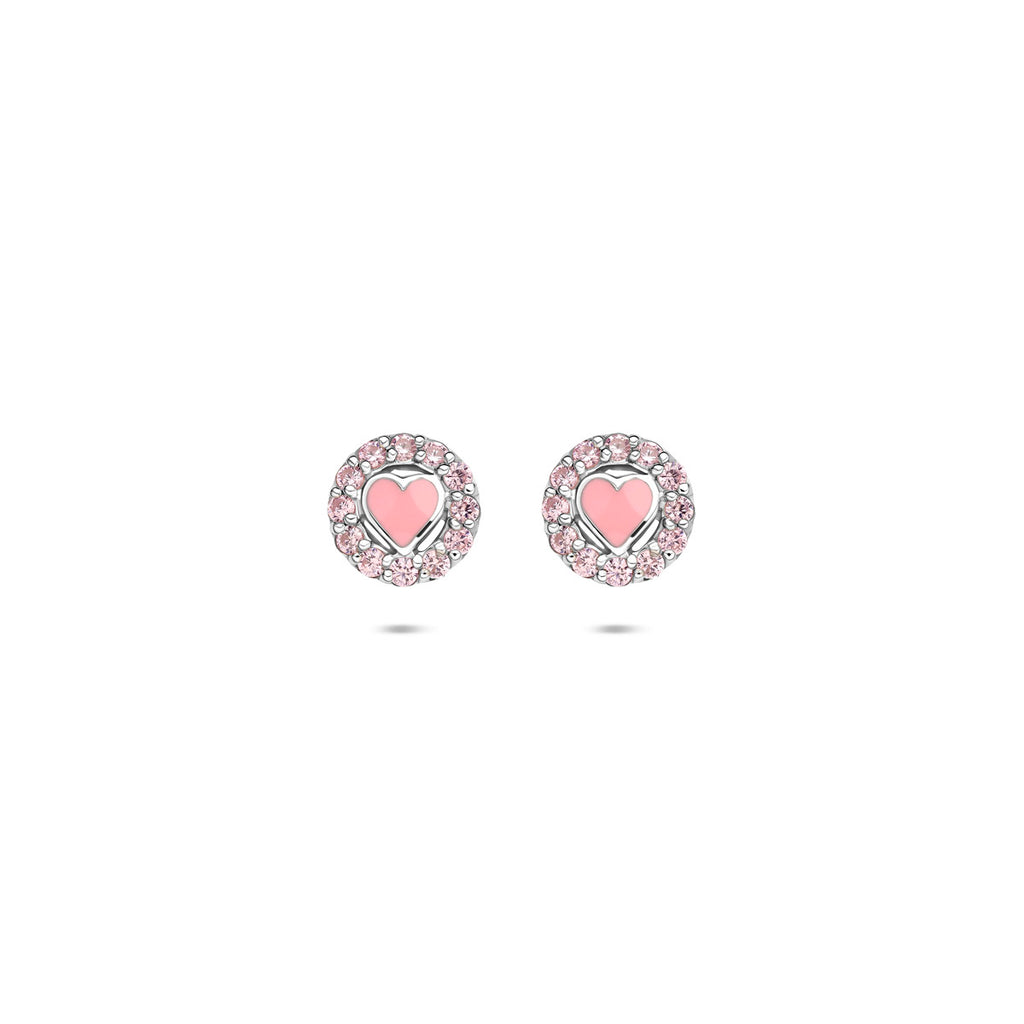 Ohrstecker Emaille Herz Zirkonia 7 mm Silber rhodiniert