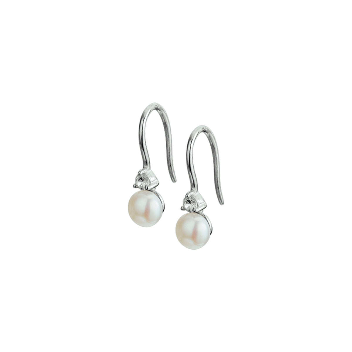 Ohrringe mit französischer Hakenperle und Zirkonia, Silber rhodiniert