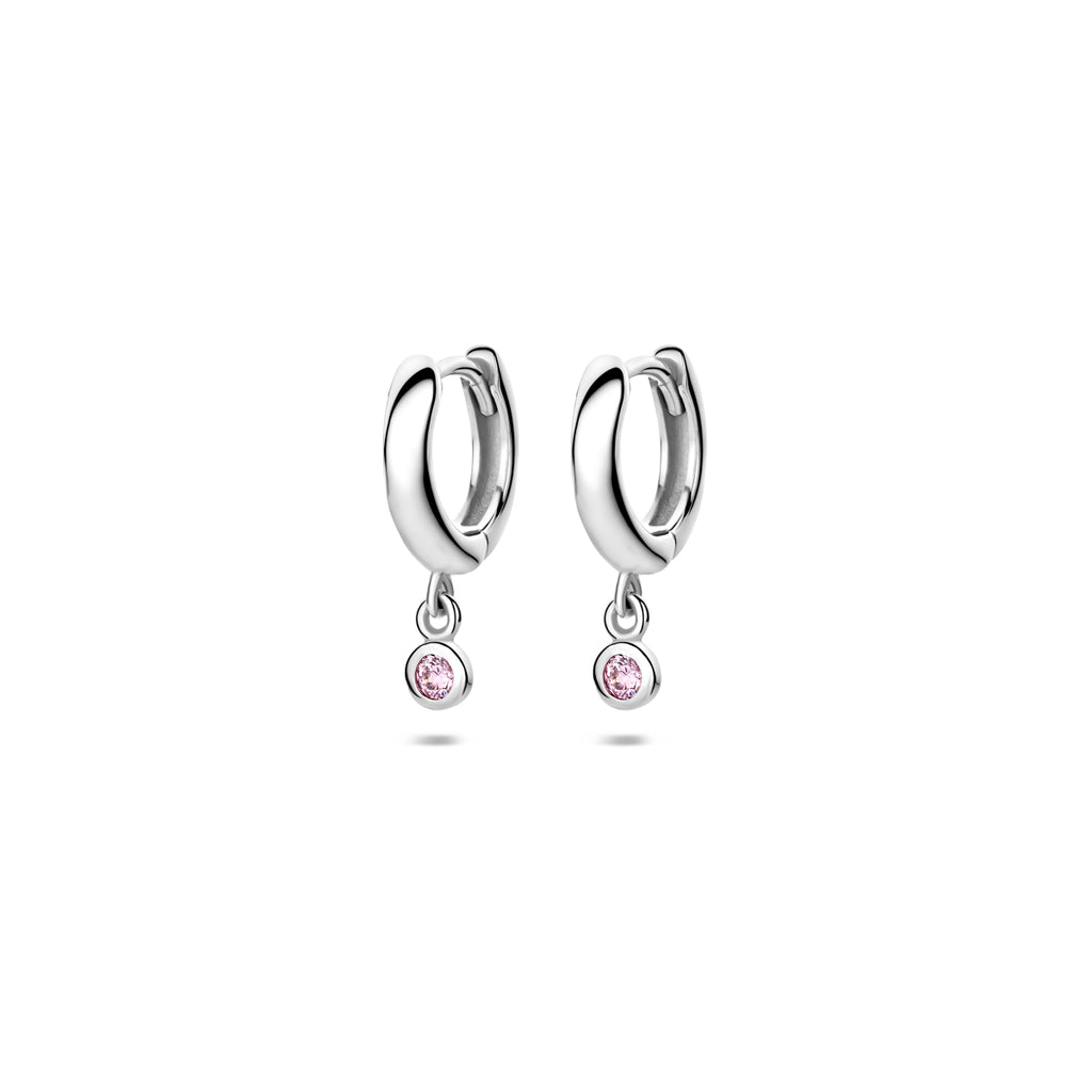 Klappcreolen rosa Zirkonia 15 mm Silber rhodiniert