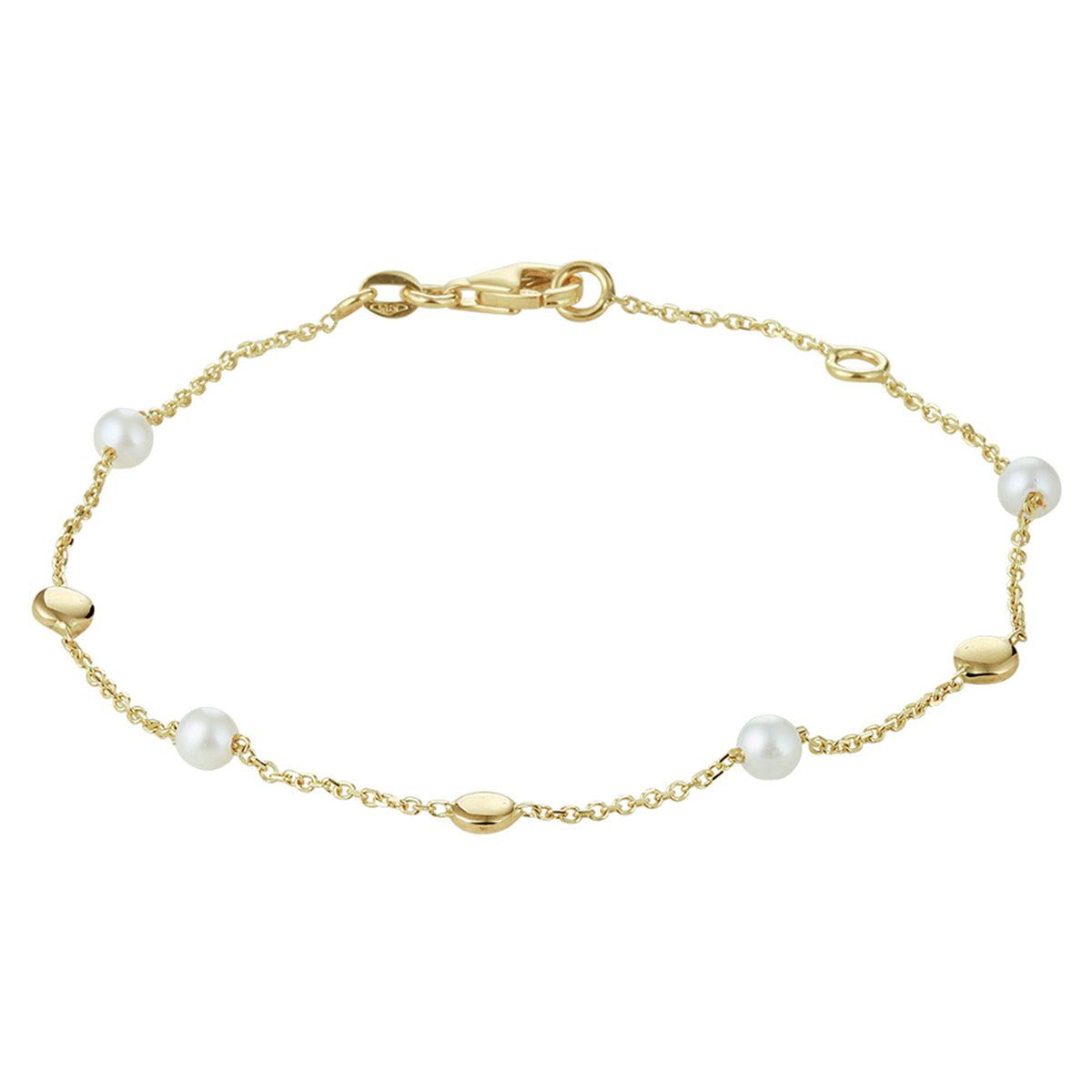 armband parel 17 - 19 cm 14K geelgoud - rondje,bolletje,ringetje,draad