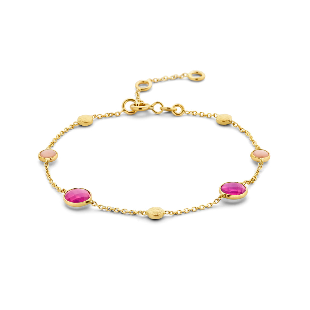 armband robijn, opaal en rondjes 16 - 17,5 - 19 cm 14K geelgoud - rondje,bolletje,ringetje,draad