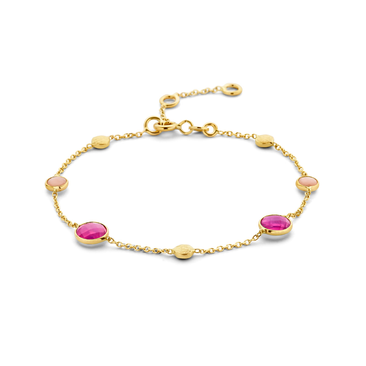armband robijn, opaal en rondjes 16 - 17,5 - 19 cm 14K geelgoud - rondje,bolletje,ringetje,draad