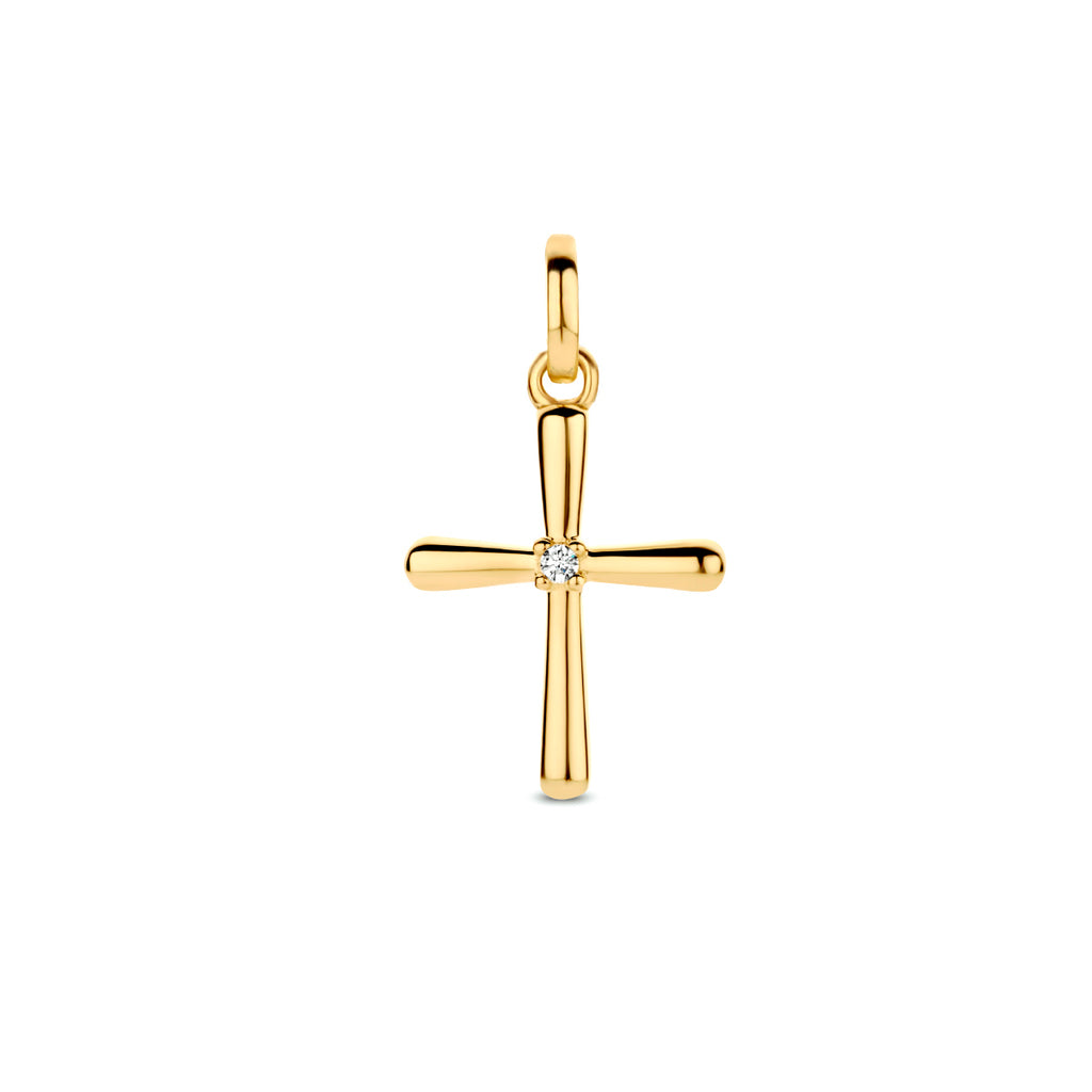 hanger kruis diamant 0.01ct h si 14K geelgoud