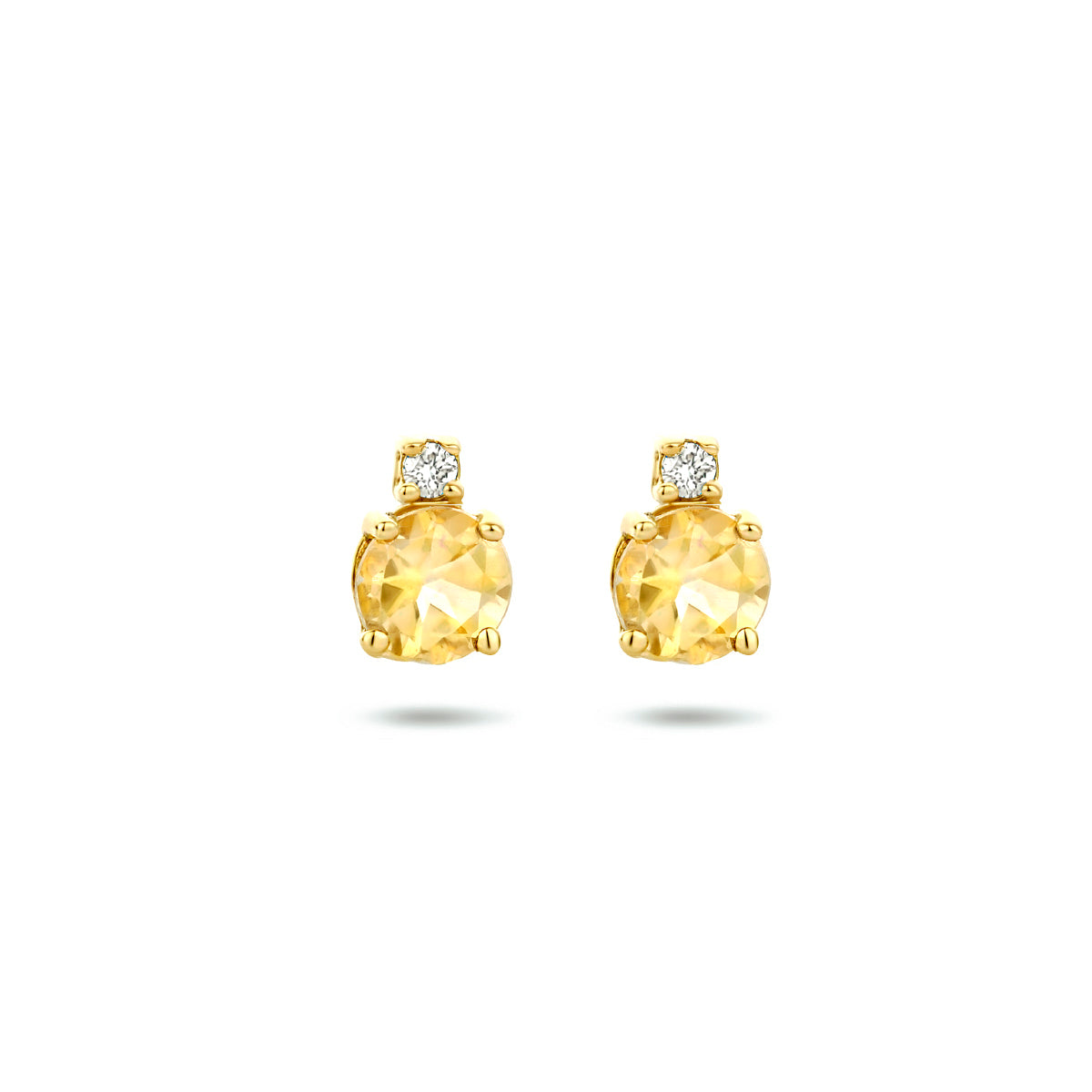 oorknoppen citrien en diamant (2x 0.015ct) h si 14K geelgoud