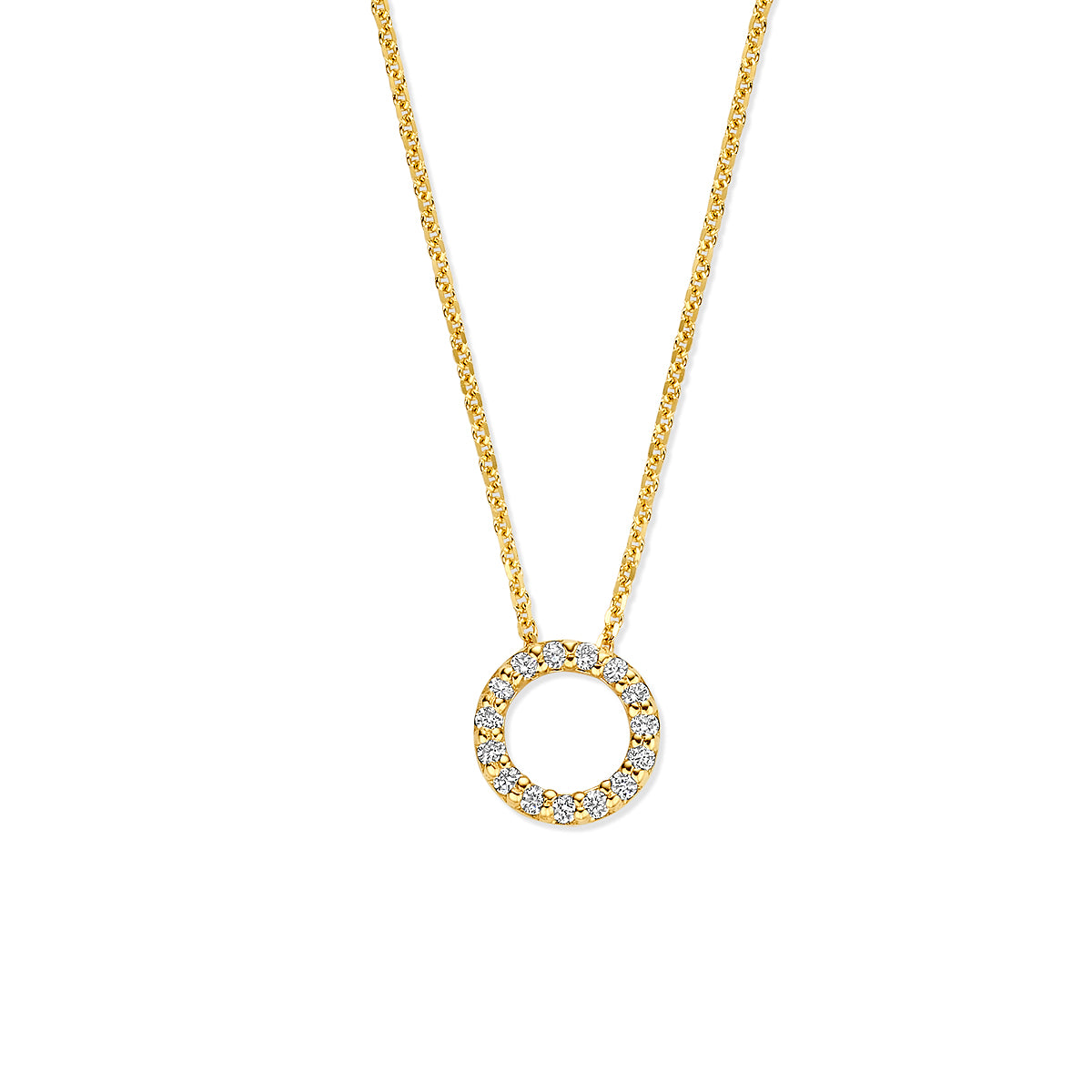 collier rondje lab grown diamant 0.08ct g vs 40 - 42 - 44 cm 14K geelgoud - rondje,bolletje,ringetje,draad