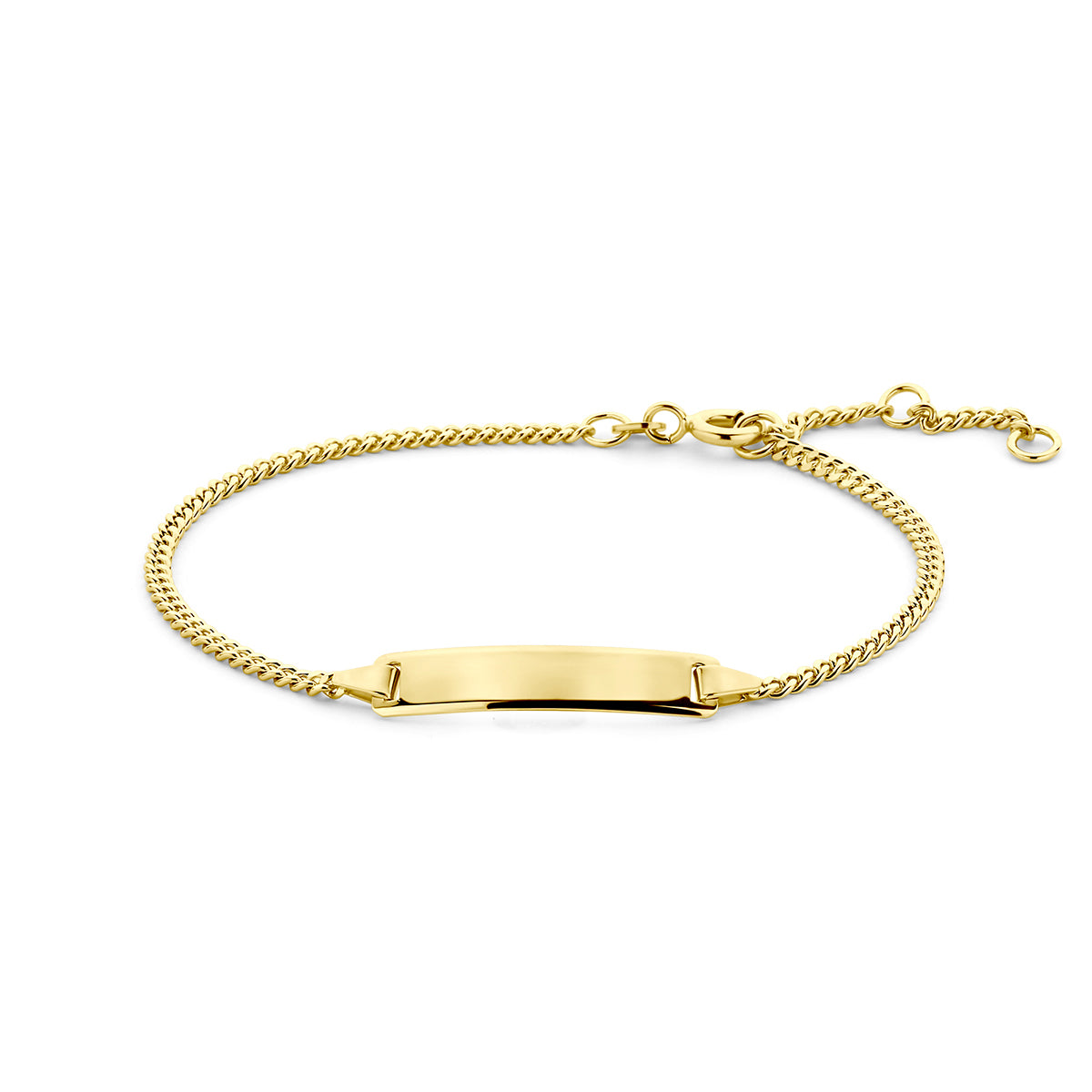 graveerarmband gourmette plaat 5,0 mm 16 - 17,5 - 19 cm 14K geelgoud - rechthoek