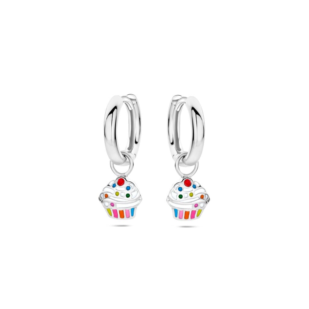 oorringen cupcake emaille zilver gerhodineerd
