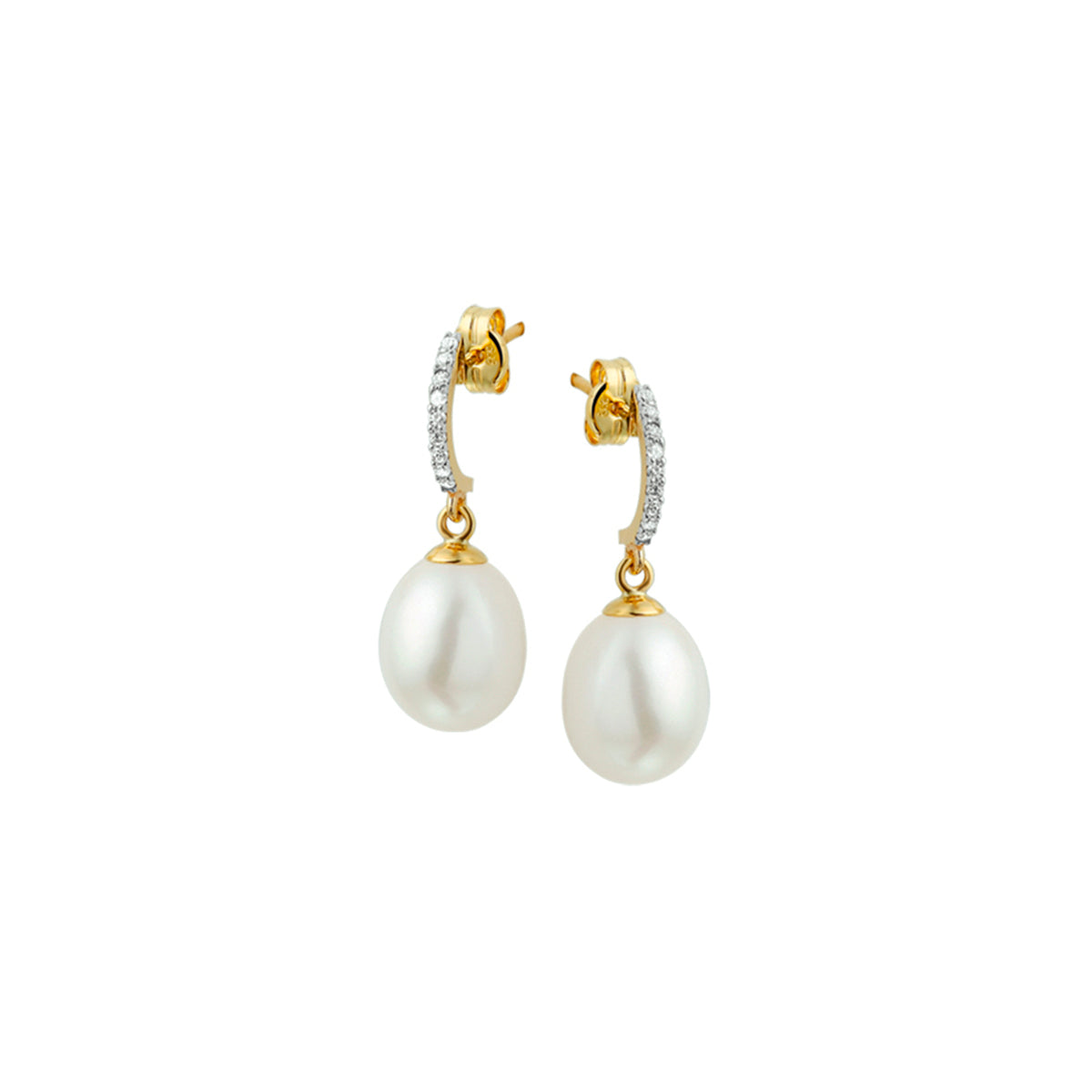 Ohrringe Perle und Zirkonia 14K Gelbgold