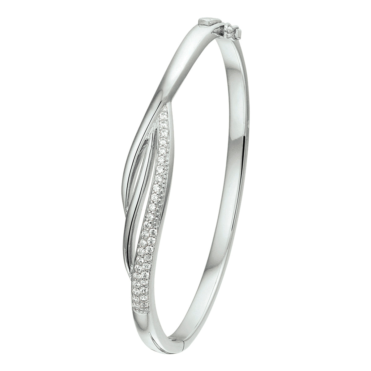 bangle scharnier zirkonia 9 x 60 mm zilver gerhodineerd