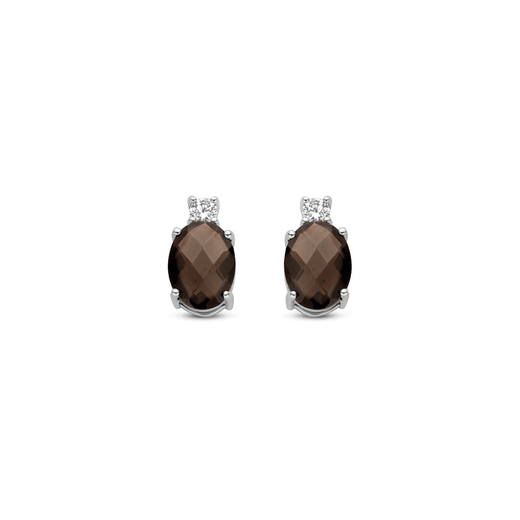 Ohrstecker Rauchquarz und Zirkonia 10,5 mm Silber rhodiniert