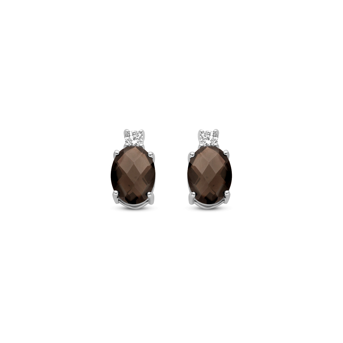 Ohrstecker Rauchquarz und Zirkonia 10,5 mm Silber rhodiniert